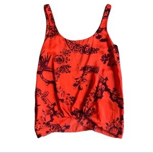 Elizabeth and James red/orange silk floral top XS